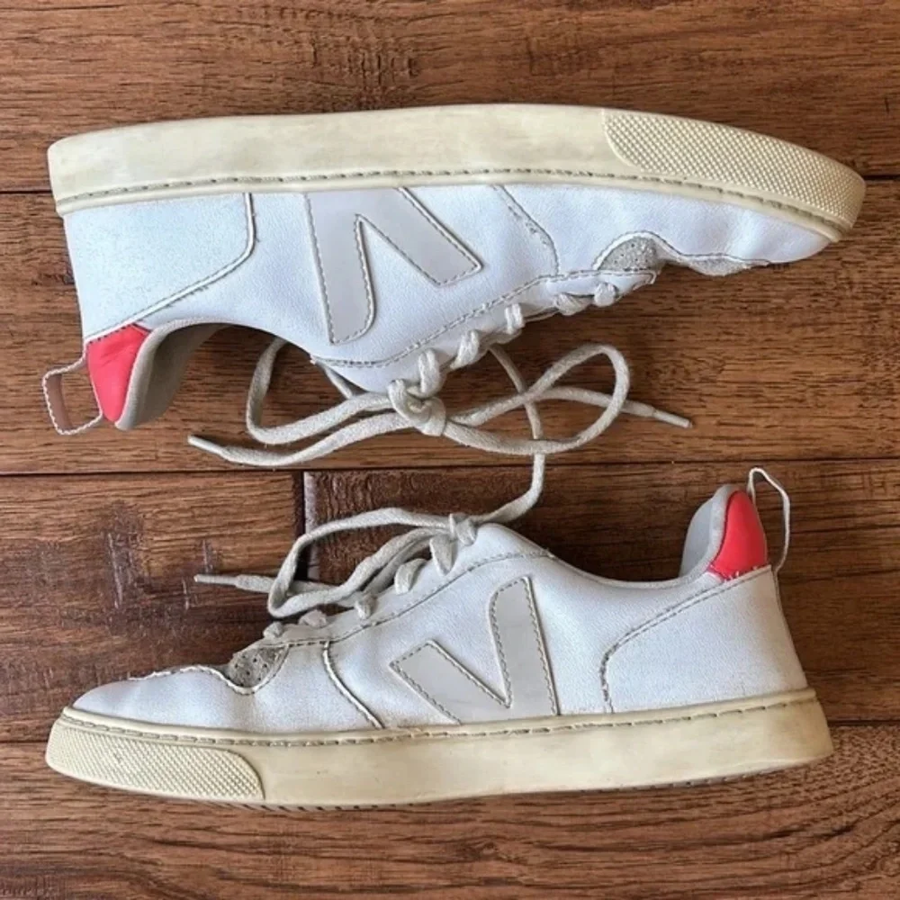 Veja Sneakers V-10 Laces CWL White Pierre Rose Fluo Womens Size 6.5